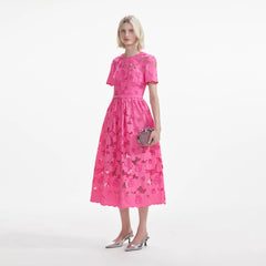 Pink Cotton Lace Midi Dress