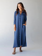 Drew Gauze Shirt Dress - Blue