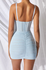 Mesh Bodycon Corset Mini Dress in Blue