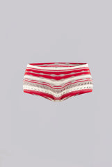 Cata Red Stripe Ruffle Knit Mini Shorts