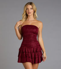 Glitter Rush Strapless Ruffle Mini Dress