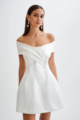 MESHKI Evita Satin Off Shoulder Mini Dress - White