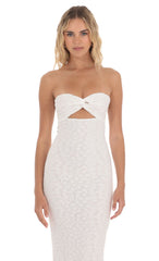 Strapless Lace Twist Maxi Dress in White