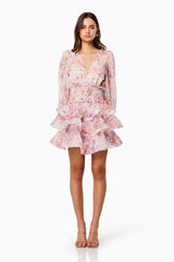 Lovebird Ruffled Tiered Mini Dress In Multi
