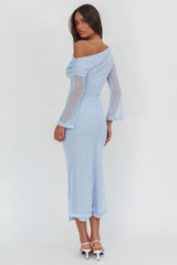 Alivya Asymmetric Neckline Knit Maxi Dress Blue