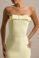 Hallie | Lemon Bandeau Maxi Dress With Bow Detail