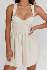 French Riviera Sweetheart Neckline Mini Dress Natural