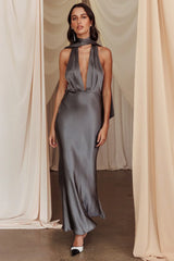 Italia Azure Halterneck Maxi Dress Charcoal