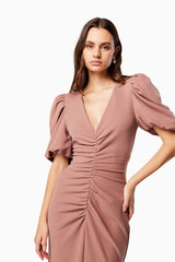 Amaryllis Short Puffed Maxi Gown In Brown
