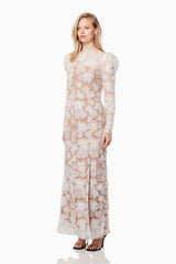 Darcy Puffed Shoulder Maxi Gown In White