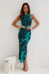 For The Party Mesh Maxi Dress Green