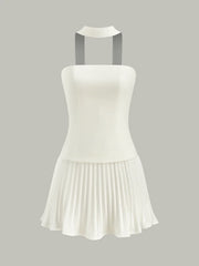 Halter Neck Strapless Pleated Mini Dress