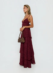 Lyricah Tiered Tie Back Maxi Dress Burgundy Petite