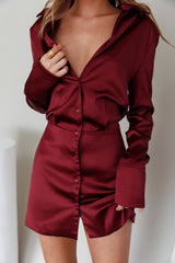 Lisbeth Collared Shirt Dress Burgundy