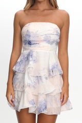 Giavana Strapless Layered Mini Dress Floral Blue