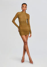 Moxey Ruched Mesh Mini Dress