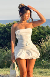Flower Beat Strapless Mini Dress White