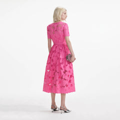 Pink Cotton Lace Midi Dress