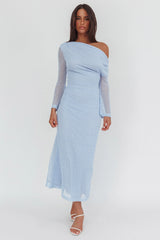 Alivya Asymmetric Neckline Knit Maxi Dress Blue