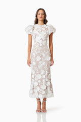 Astraea 3D Lace Maxi Dress In White