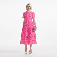 Pink Cotton Lace Midi Dress