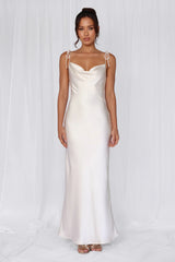 HELLO MOLLY The Penelope Cowl Satin Maxi Dress Pearl