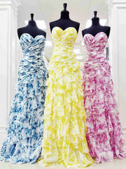 Cassian | Mermaid Sweetheart Printed Chiffon Long Prom Dresses with Slit