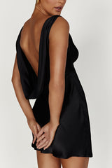 MESHKI Nadia Satin Mini Dress With Cowl Back - Black