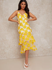 Peplum Jacquard Bodycon Dress in Yellow