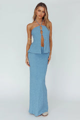 Kalei Textured Halter Top Blue