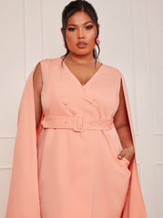 Plus Size Blazer Dress with Cape Detail in Orange