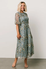Arabella Embroidered Tulle Maxi Dress | Dusty Blue Floral