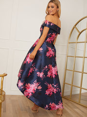 Bardot Floral Dip Hem Dress in Navy