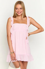 Elegeleges Pink Chiffon Ruffle Mini Dress
