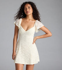 Romantic Allure Flutter Sleeve A-Line Lace Mini Dress