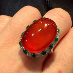 Red Chalcedony Oval Resizable Ring