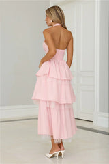 Twinkle Into Night Tulle Halter Maxi Dress Pink