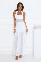 Elevated Hour Glow Halter Maxi Dress White