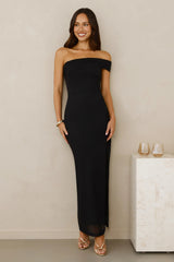 Berry Fresh Mesh One Shoulder Maxi Dress Black