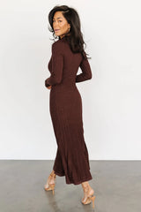 Jamelia Pleated Sweater Dress | Brown + Gold