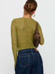 Prized Possessions Sheer Button Up Top Green