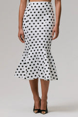 Amadea | Black & White Polka Dot Fishtail Midi Skirt