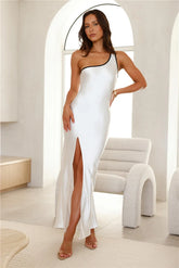 HELLO MOLLY Hollywood Calling Satin One Shoulder Midi Dress White
