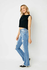 Jessica High Rise Ripped Hem Bootcut Jeans