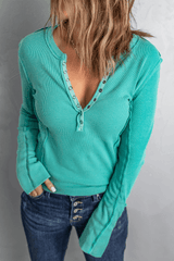 Button-Up Ribbed Knit Long Sleeve Top