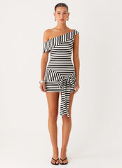 All Day Mini Dress - Black White Stripe