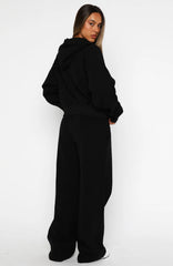 Just For Now Fleece Wide Leg Sweatpants Black