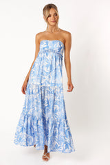 Arianna Strapless Maxi Dress - Blue Floral