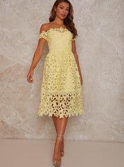 Bardot Premium Lace Midi Dress in Yellow