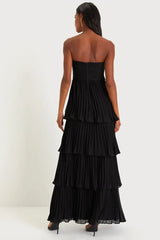 Seriously Sensational Black Strapless Tiered Maxi Dress
